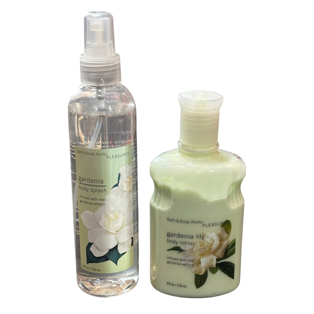 Bath & Body Works Pleasures Gardenia Body Splash & Gardenia Lily Lotion‎ Set 8oz